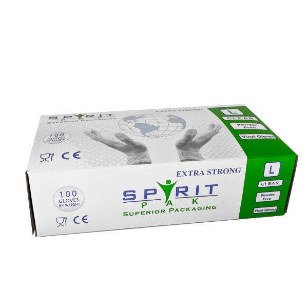 Spirit PF Clear vinyl Gloves Large (10x100)