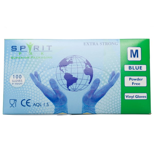 Spirit PF Blue vinyl Gloves Medium (10x100)