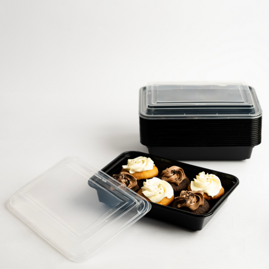 32oz Onyx 1 Comp PP Microwavable & Reusable Black Base Clear Lid (6x25)