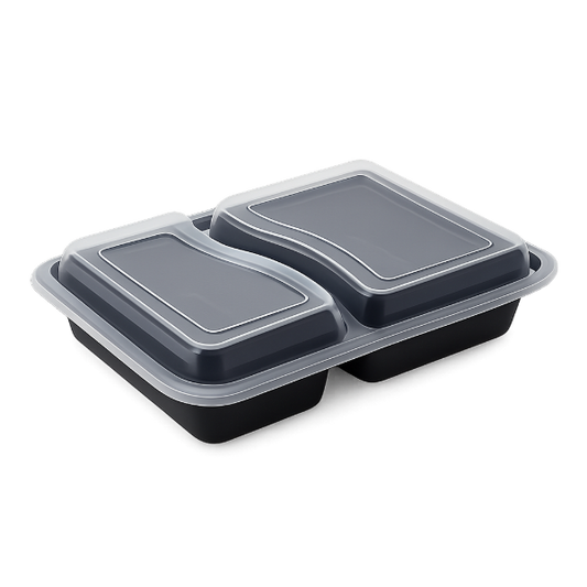 32oz Onyx 2 Comp PP Microwavable & Reusable Black Base Clear Lid (6x25)