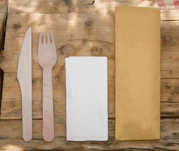 3 in 1 Wooden Cutlery Set - Fork, Knife and Napkin (20x50's)