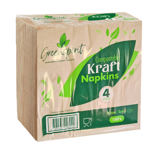 40cm 2ply 8 fold Compostable Kraft Napkins (20x100's)