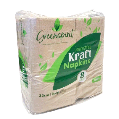 33cm 2ply 8 fold Compostable Kraft Napkins (20 x 100's)