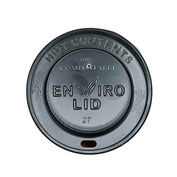 90mm Black Compostable Hot Cup Lids (10/12/16oz) (10x100)