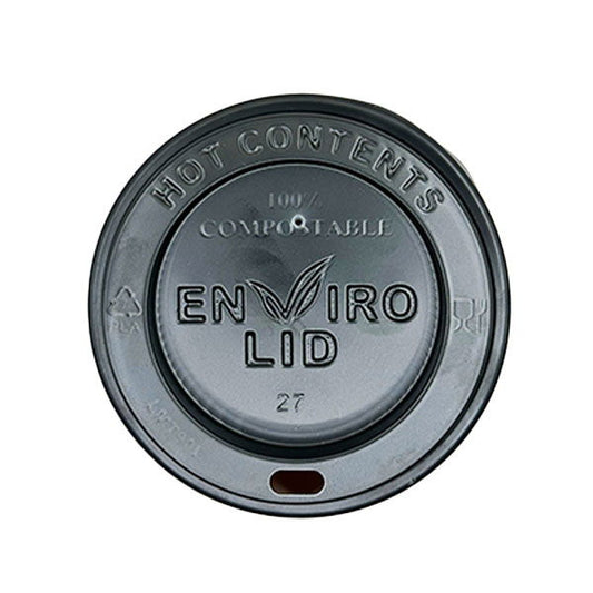 90mm Black Compostable Hot Cup Lids (10/12/16oz) (10x100)