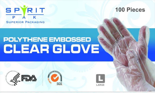 Large Poly gloves clear embossed PE (100x100)