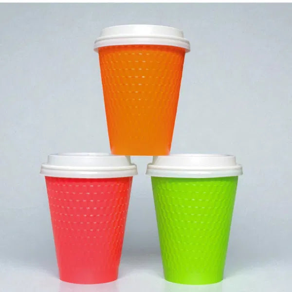 12oz Embossed PE DW Hot Cups Assorted Colours (20 x 25's)