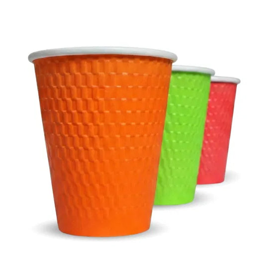 12oz Embossed PE DW Hot Cups Assorted Colours (20 x 25's)