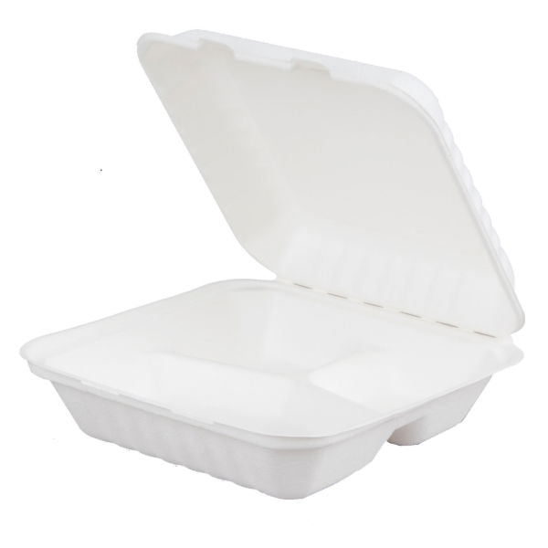 8x8" Bagasse 3 Compartment Meal Box (5x50)