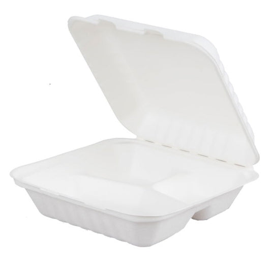 8x8" Bagasse 3 Compartment Meal Box (5x50)