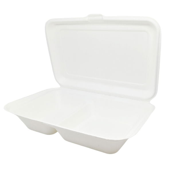 9x6x2" - 2 Compartment Bagasse Meal Box (1000ml) (5x50)