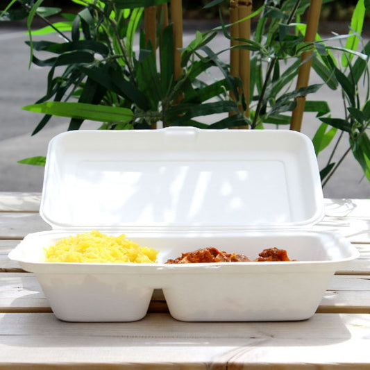 9x6x2" - 2 Compartment Bagasse Meal Box (1000ml) (5x50)