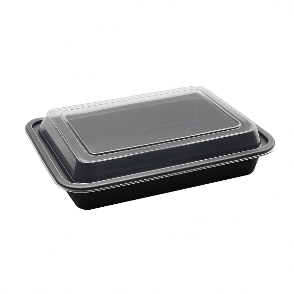 32oz Onyx 1 Comp PP Microwavable & Reusable Black Base Clear Lid (6x25)