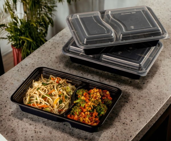 32oz Onyx 2 Comp PP Microwavable & Reusable Black Base Clear Lid (6x25)