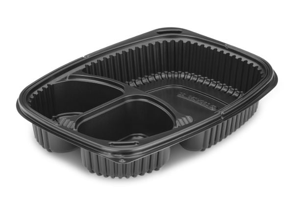 34oz Black 3-Compartment Microwaveable Containers (8x40)