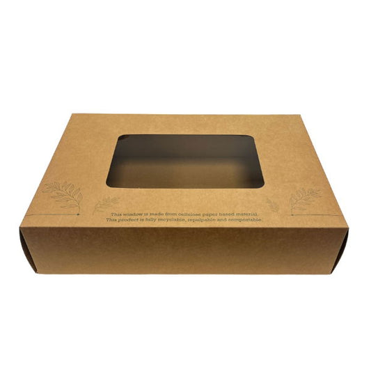 Medium Kraft Platter Box & Insert Compostable Window (350mm x 240mm) (25s)