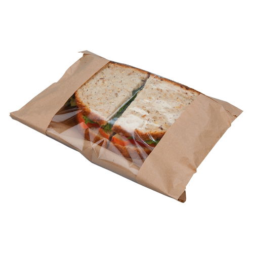Large Flat Kraft Compostable Windowed Bag 250x250mm (1000)