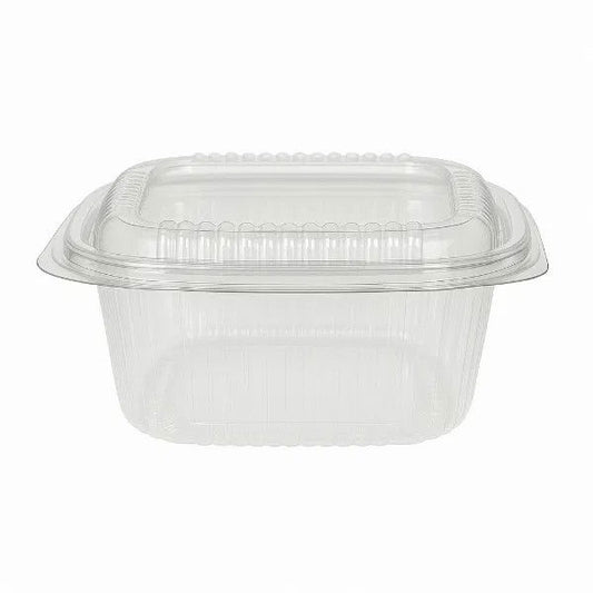 NEW 375cc rPET Square hinged salad container (6x50)