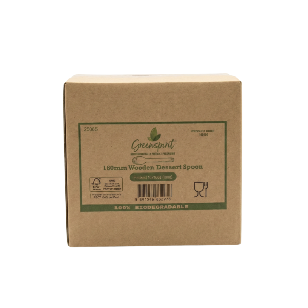 160mm Greenspirit Wooden Dessert Spoon (10x100)