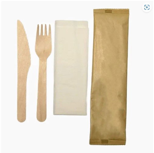3 in 1 Wooden Cutlery Set - Fork, Knife and Napkin (20x50's)