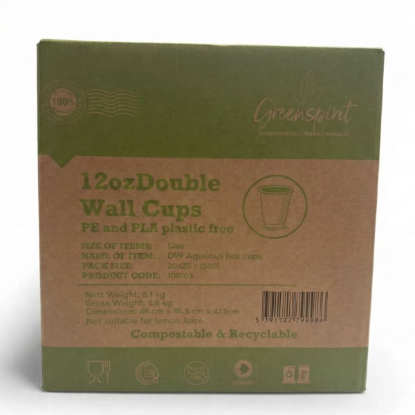 12oz White Greenspirit Aqueous DW Hot Cups (20x25)
