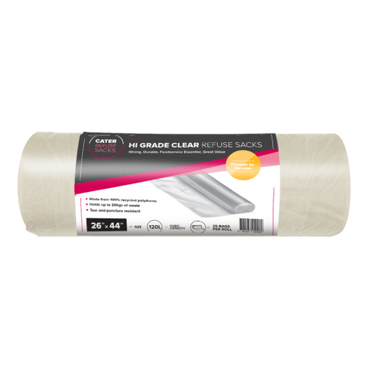 26" x 44" Hi Grade clear refuse sacks (8x25)