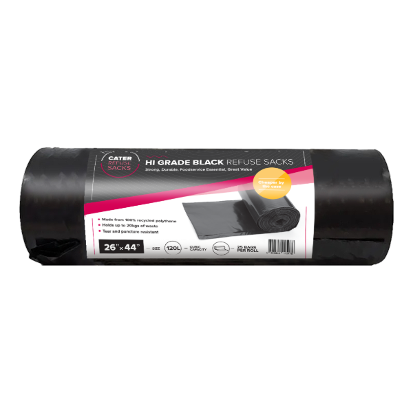 26" x 44" Hi Grade black refuse sacks (8 x 25)