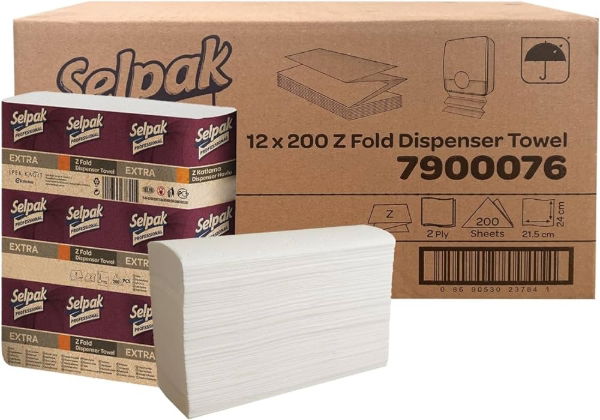 2ply Selpak Zfold White Hand Towels - 21.5x24cm (SP1) (12x200`s)