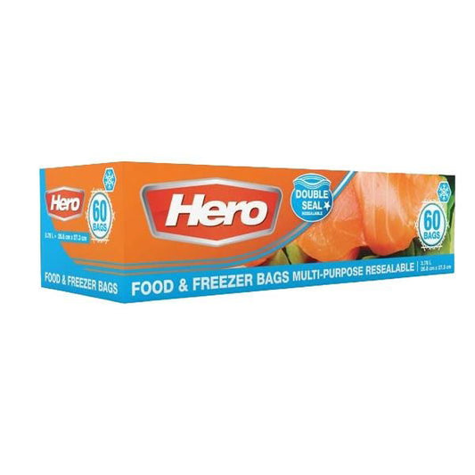3.8L Hero Double Seal Food & Freezer Bags (6x60PC)