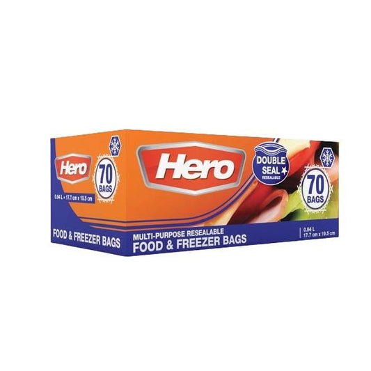 1L Hero Double Seal Food & Freezer Bags (6x70PC)