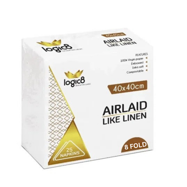 Logic8 40cm Airlaid 8fold white napkins (20x25`s)