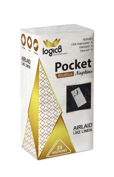 Logic8 40cm Airlaid pocket white napkins (20x25`s)