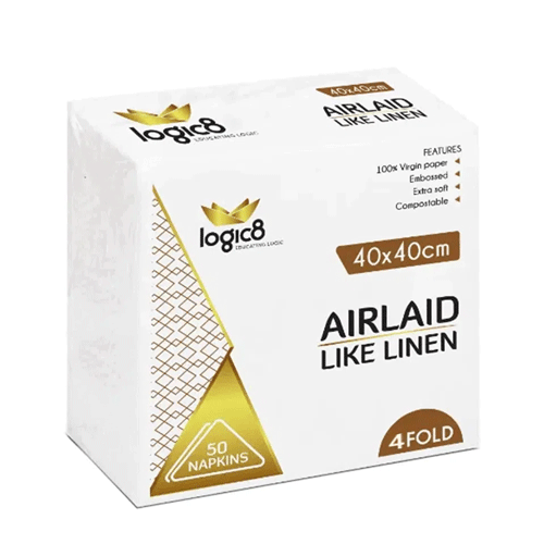 Logic8 40cm Airlaid 4fold white napkins (10x50`s)