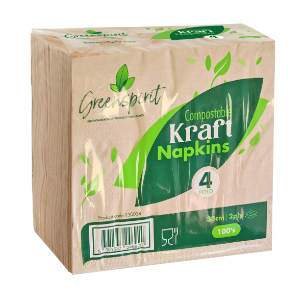 33cm 2ply 4fold Compostable Kraft Napkins (20 x 100's)