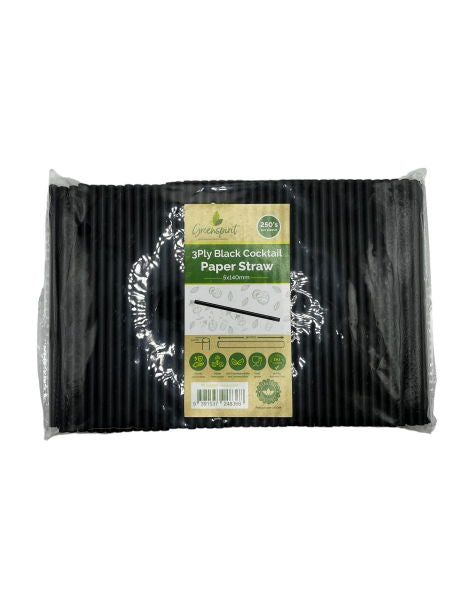5x140mm 3ply Greenspirit Paper Cocktail Straws Black(20x250)