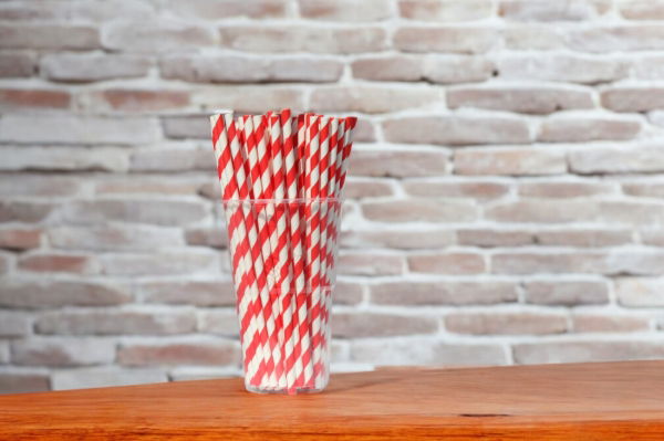 6x197mm, 3ply, Greenspirit Paper Straws Red Stripes (50x100)