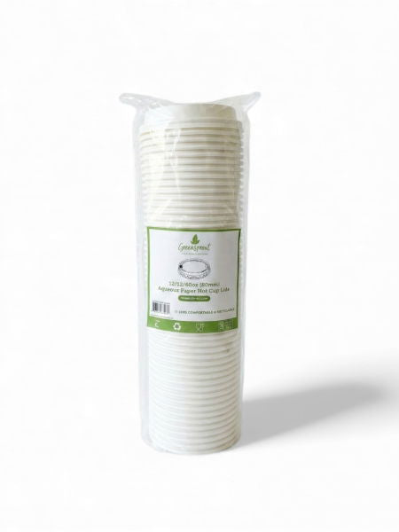 90mm Greenspirit Aqueous Paper Hot Cup Lids (12/16oz) (20x50)